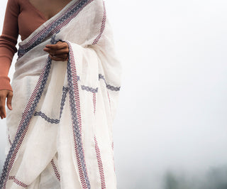 Blue Orchid Linen Saree