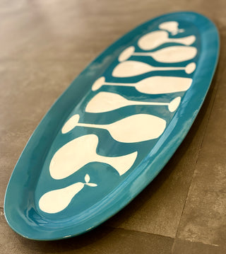 Wineglass, Pear & Decanter - Serving Platter - Pale Blue