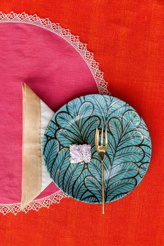 Bold Leaves - Dessert Plate - Pond Blue