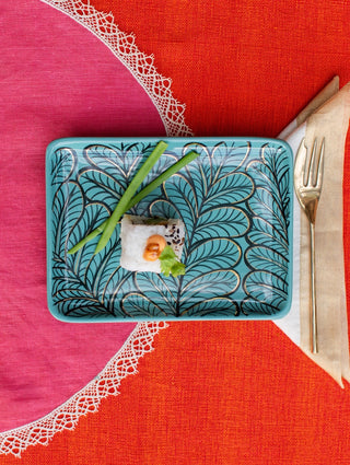 Bold Leaves - Rectangular Tapas Plate - Pond Blue