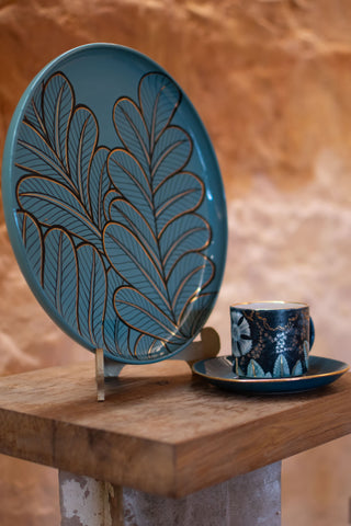 Bold Leaves - XL Chaat Urli - Tiffany Blue