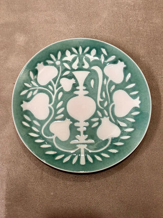 Pomegranate & Vase - Dinner Plate - Copper Oxide Green
