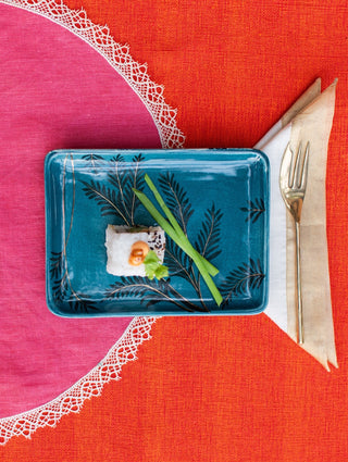 Fern Leaf  - Rectangular Tapas Plate - Pond Blue