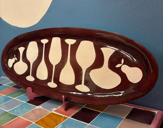 Wineglass, Pear & Decanter - Serving Platter - Deep Purple