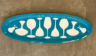 Wineglass, Pear & Decanter - Serving Platter - Pale Blue