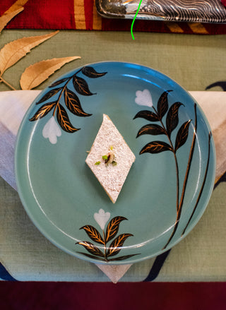 White Flower - Small Chaat Urli - Tiffany Blue