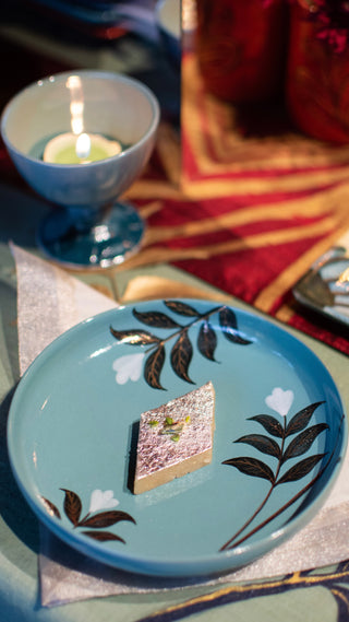 White Flower - Snack Plate - Pond Blue